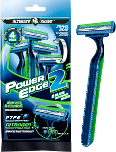 Power Edge 2 blade disposable razor package and razor