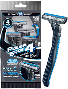Power Edge 4 blade disposable razor package and razor