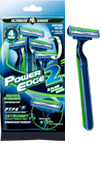 Power Edge 2 blade disposable razor package and razor small